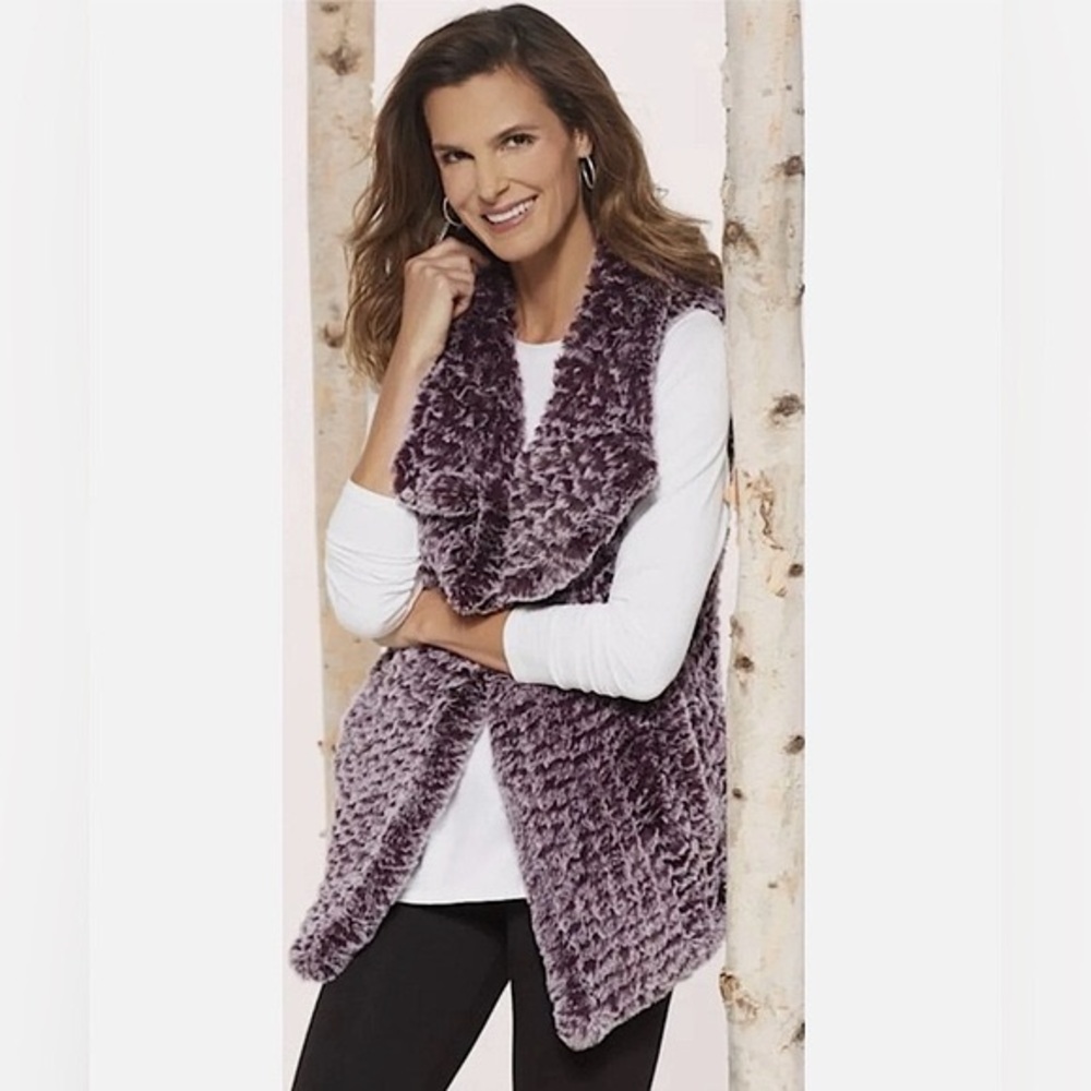 Soft Surroundings Plush Purple Faux Fur Vest M